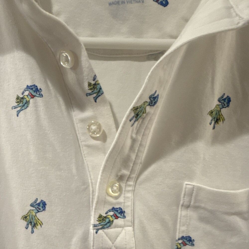 Johnnie-O Hangout Mens S White Cotton Hula Print Polo Shirt Pocket - Picture 4 of 7